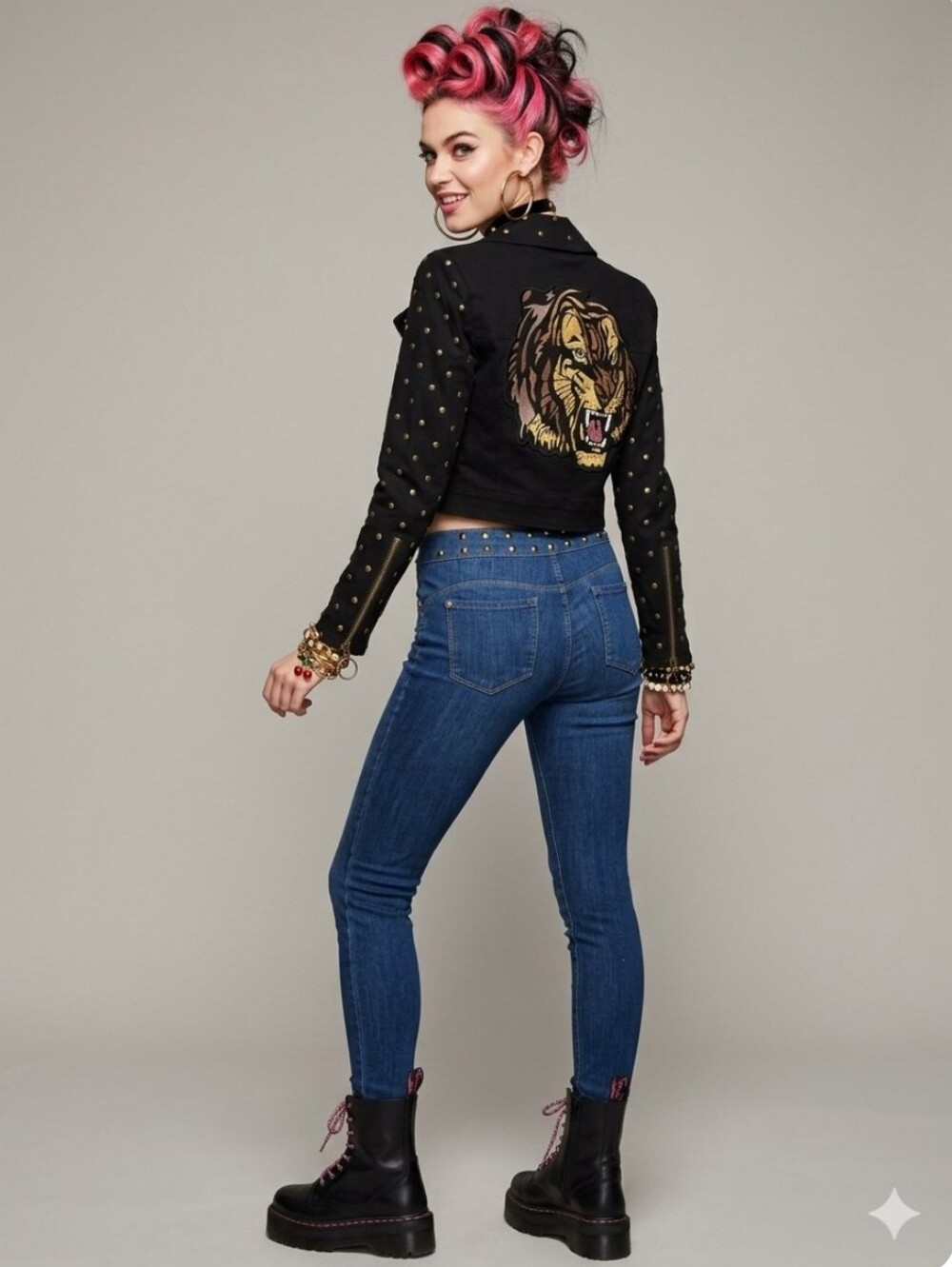 Betsey Johnson Studded Cropped Tiger Moto Jacket, Size 2
